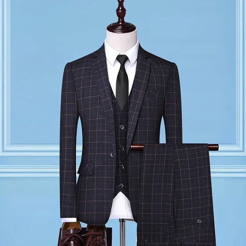 

Blazer Vest Business Suits Set Bride Gum Wedding Dress Slim High Quality Jackets