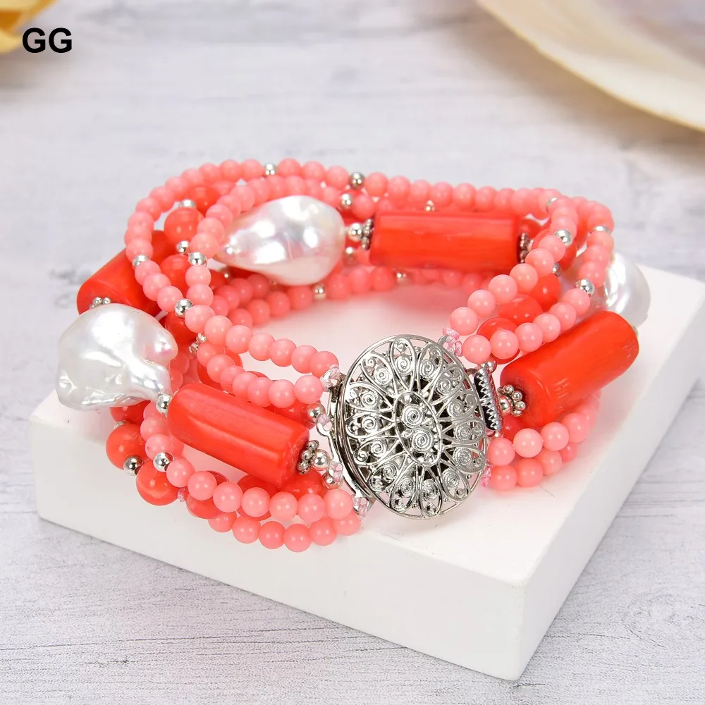 GuaiGuai ювелирное изделие 8 'ɷ нитей коралловый натуральный белый браслет с