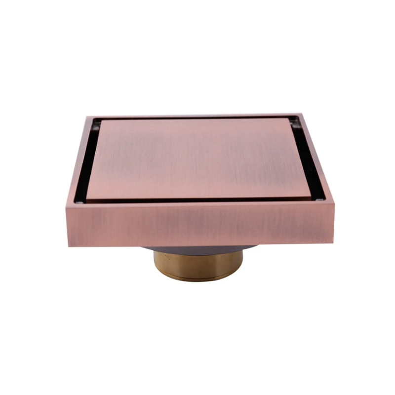 Solid Brass 100 x 100mm Square Anti-odor Floor Drain Bathroom Invisible Shower Drain Red Ancient/Rose Gold
