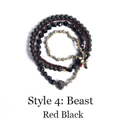 Beast-Red Black Лава камень Рок Камень Синий Песчаник S925 Богемия браслет для мужчин плетеный шлем Лев Спартанский смелые бои наручные ювелирные изделия унисекс - Окраска металла: Beast-Red Black