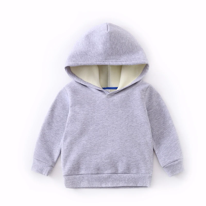 Solid Grey Толстовки с капюшоном для маленьких мальчиков и девочек; сезон зима-осень; Детские Бархатные толстовки; хлопковый свитер с длинными рукавами для малышей; детская футболка; одежда - Цвет: Solid Grey