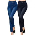 Бесшовные эластичные брюки с высокой талией леггинсы с имитацией джинсов, облегающие брюки-карандаш, женские леггинсы для бега и тренировок с карманами, размера плюс