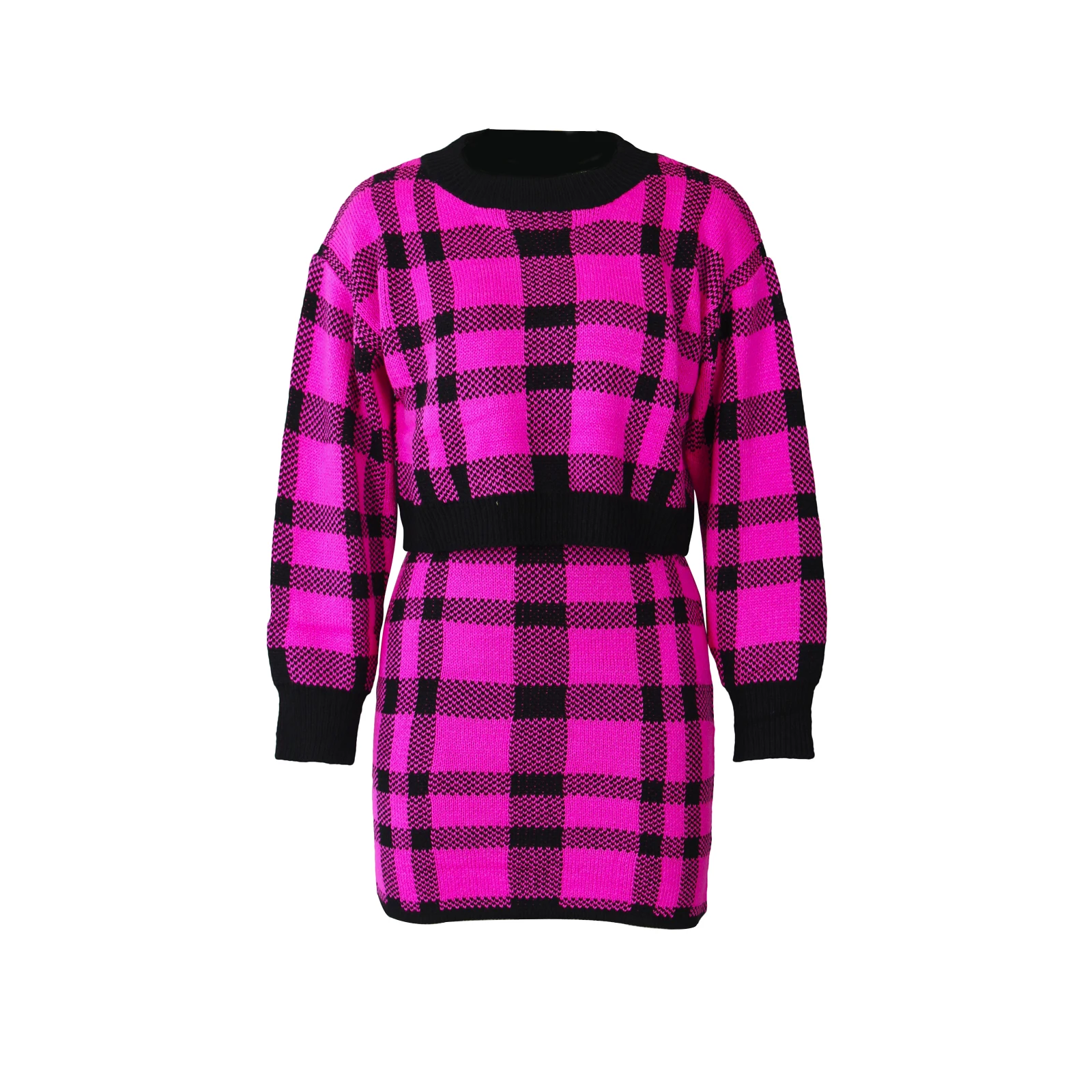 

Two Piece Set Women Tracksuit Sets Womens Outfits Winter Thick Sweater Plaid Plush Tops Skirt Sweatsuit Ropa Mujer