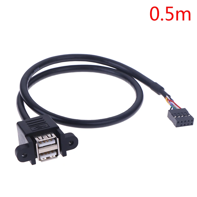 

1pcs 30cm/50cm Motherboard Internal 9pin to Dual Port USB 2.0 A Female Screw Lock Panel Mount Cable Extension Cable Adapter