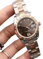 high end women mechanical watch stainless steel automatic rose gold coffee embed diamonds bezel sapphire glass