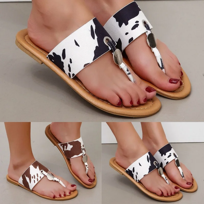 

Summer 2021 Women New Solid Color Double Ring Home Flat Heel Set Foot Leisure All-match Fashion Outdoor Beach Sandals/slippers