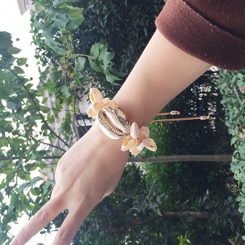 Женский браслет boho bileklik vsco Большой из ракушек Каури в богемном стиле ручная