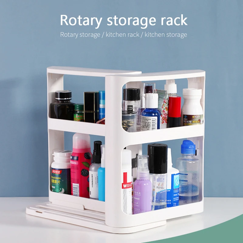 

Creative Double-layer Rotating Storage Rack Multifunctional Kitchen Seasoning Bottle Storage Rack Household Cosmetic Organizer