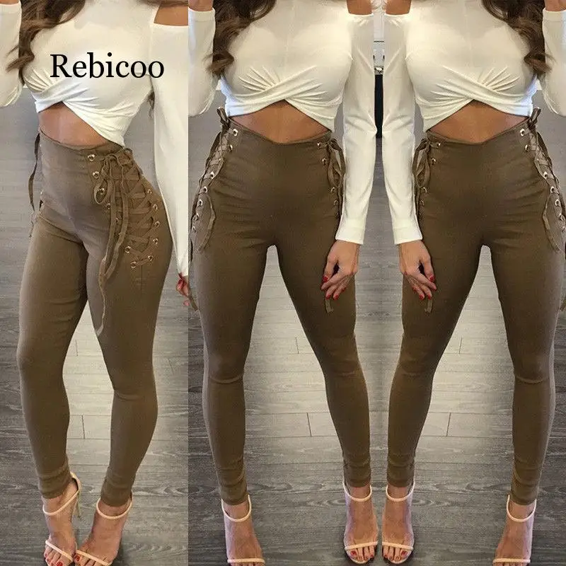 

Women's Pants Fitness Elasticity High Waist Slim Casual Lace Pants Bandage Pants Women's Wear