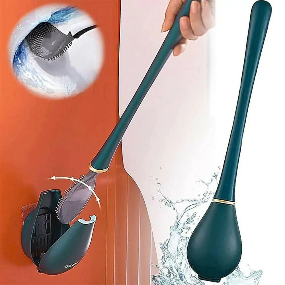 

Silicone Water Drop Toilet Brush And Holder Set Automatic Opening & Closing Home Toilet Cleaning Brush Bathroom Accessories New
