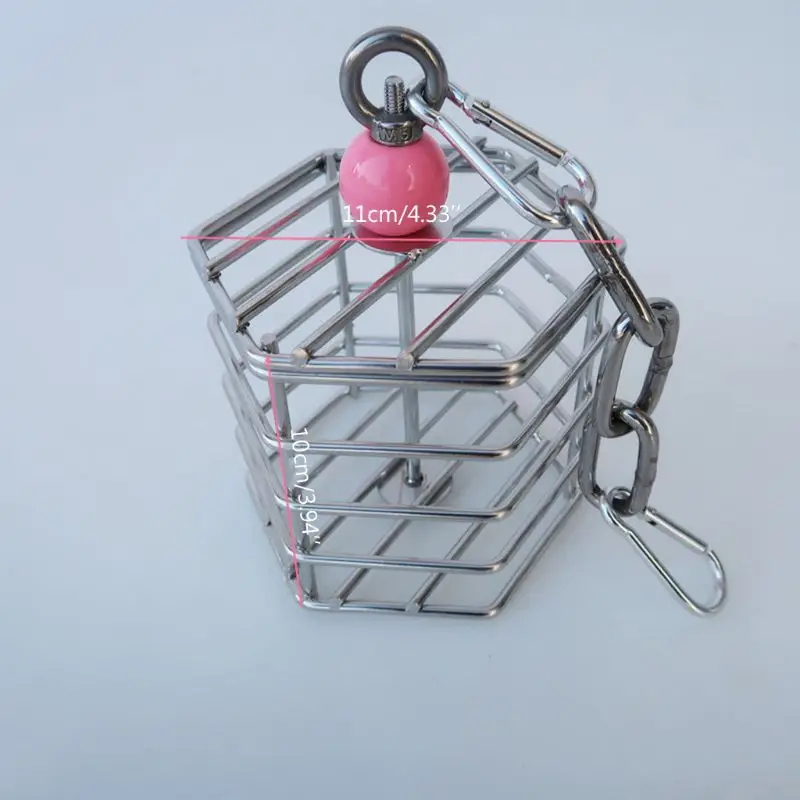 

Parrot Stainless Steel Foraging Toy Bird Cage Hanging Chew Toy with Block Inside for African Grey