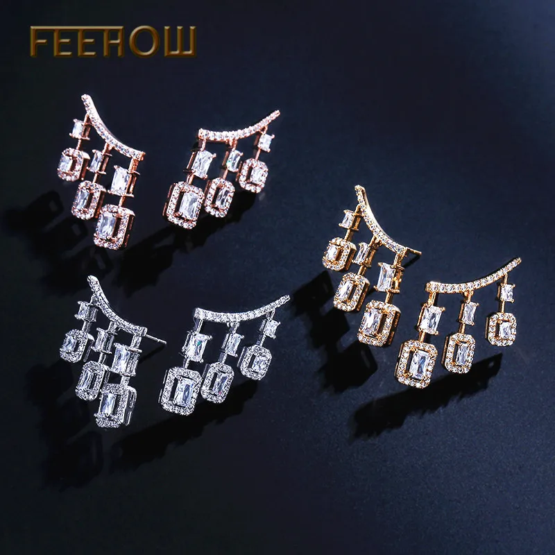 FEEHOW оптовая цена Люстра квадратной формы висячие серьги с чешским камнем женские