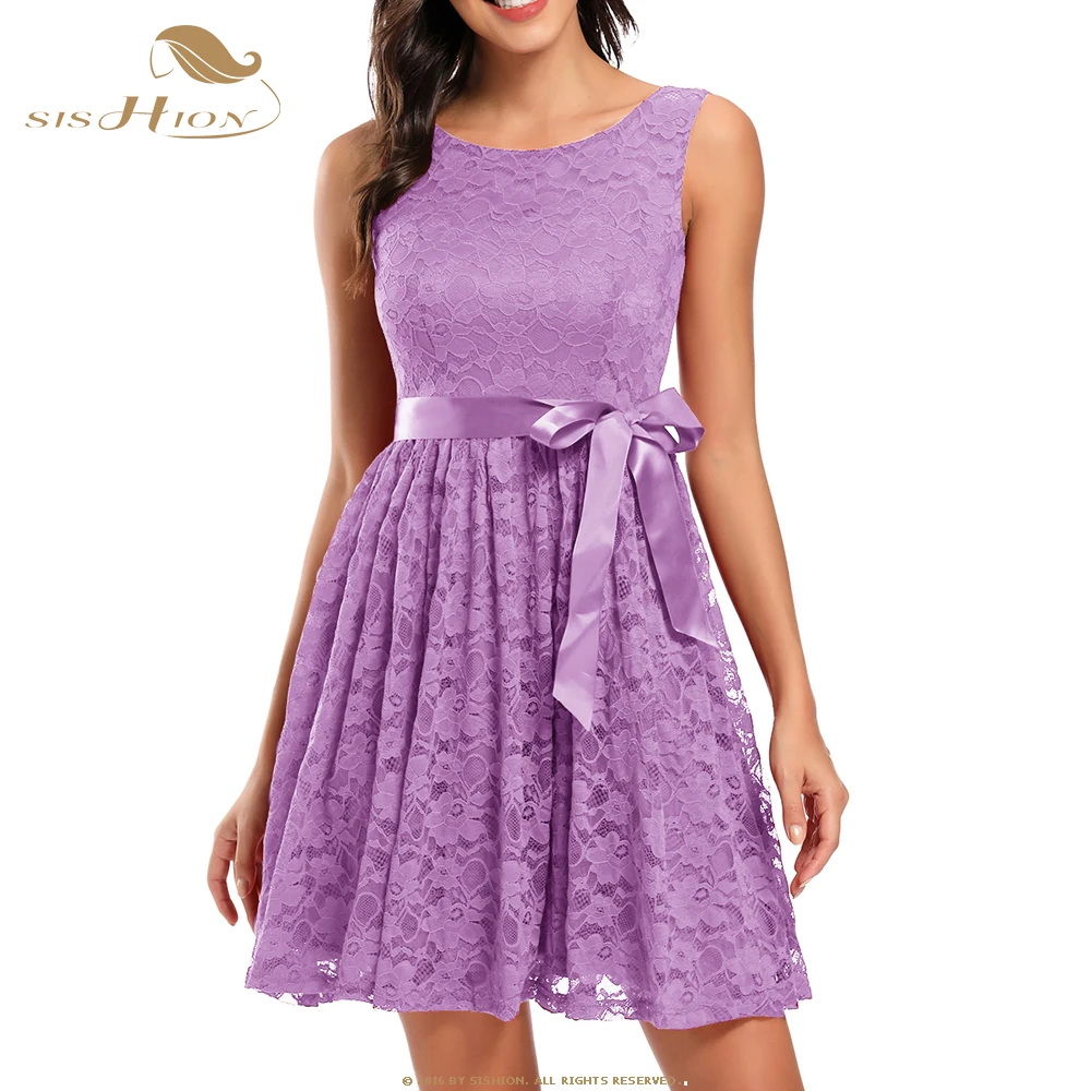 

Женское кружевное платье SISHION, элегантное ТРАПЕЦИЕВИДНОЕ вечервечерние платье с круглым вырезом, без рукавов, VD1541, Лето сексуальное платье ...