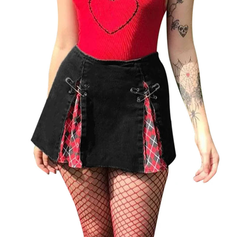 

Women High Waist Casual A-Line Skirt College Style Little Black Dress d88