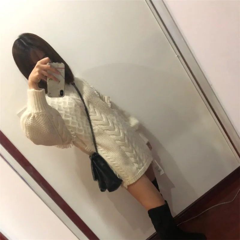 Женский Длинный Свитер оверсайз толстый теплый свитер с круглым вырезом и желтой