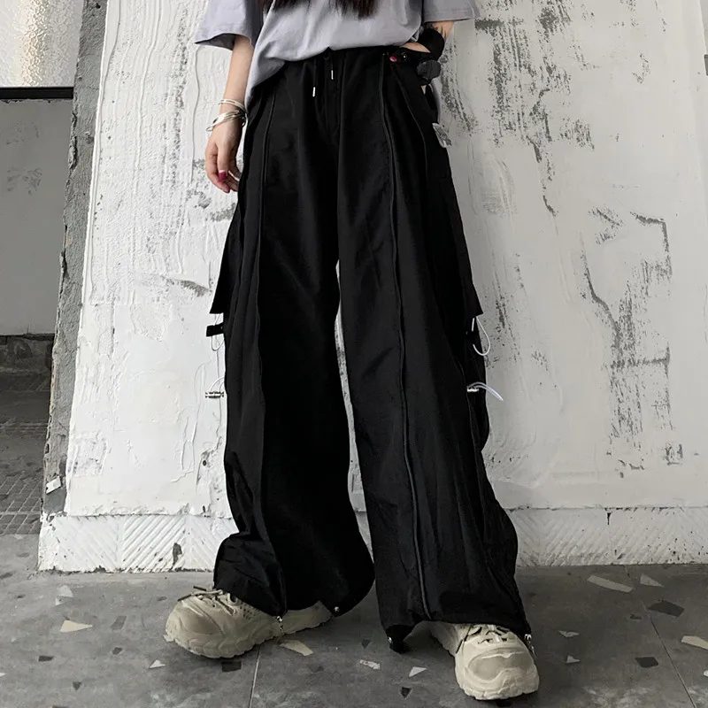 Брюки карго с большими карманами женские свободные штаны завышенной талией