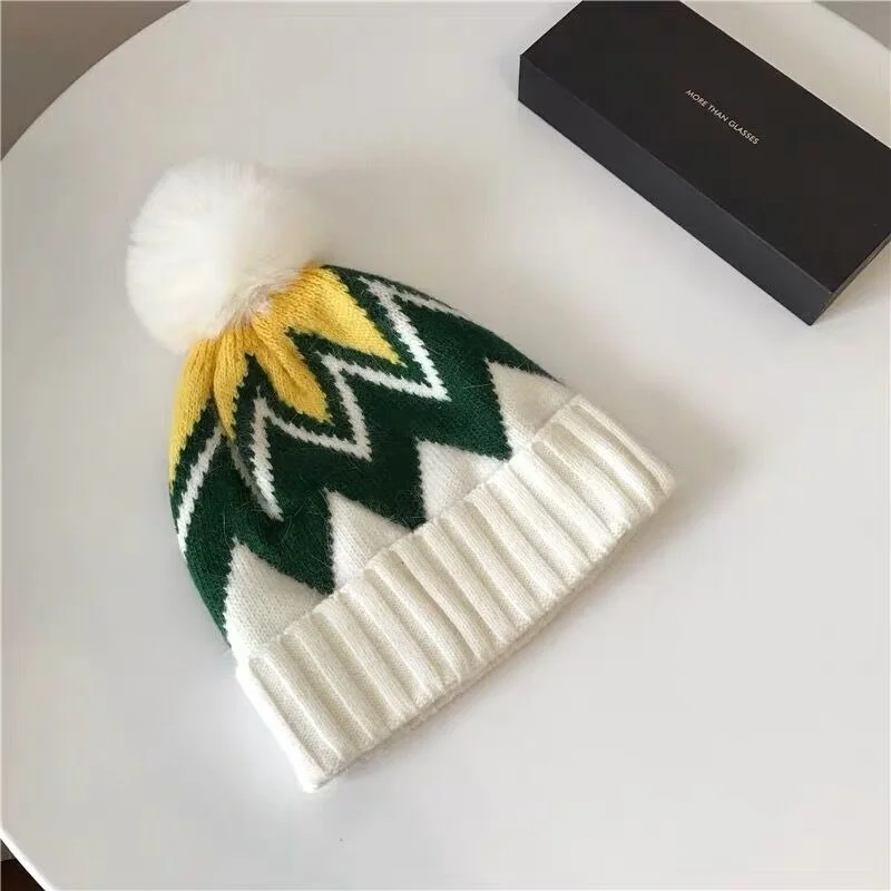 Winter Brand Women's Plush Hats Using Natural Rabbit Fur Design Girls' Knitted Skull Thick | Аксессуары для одежды