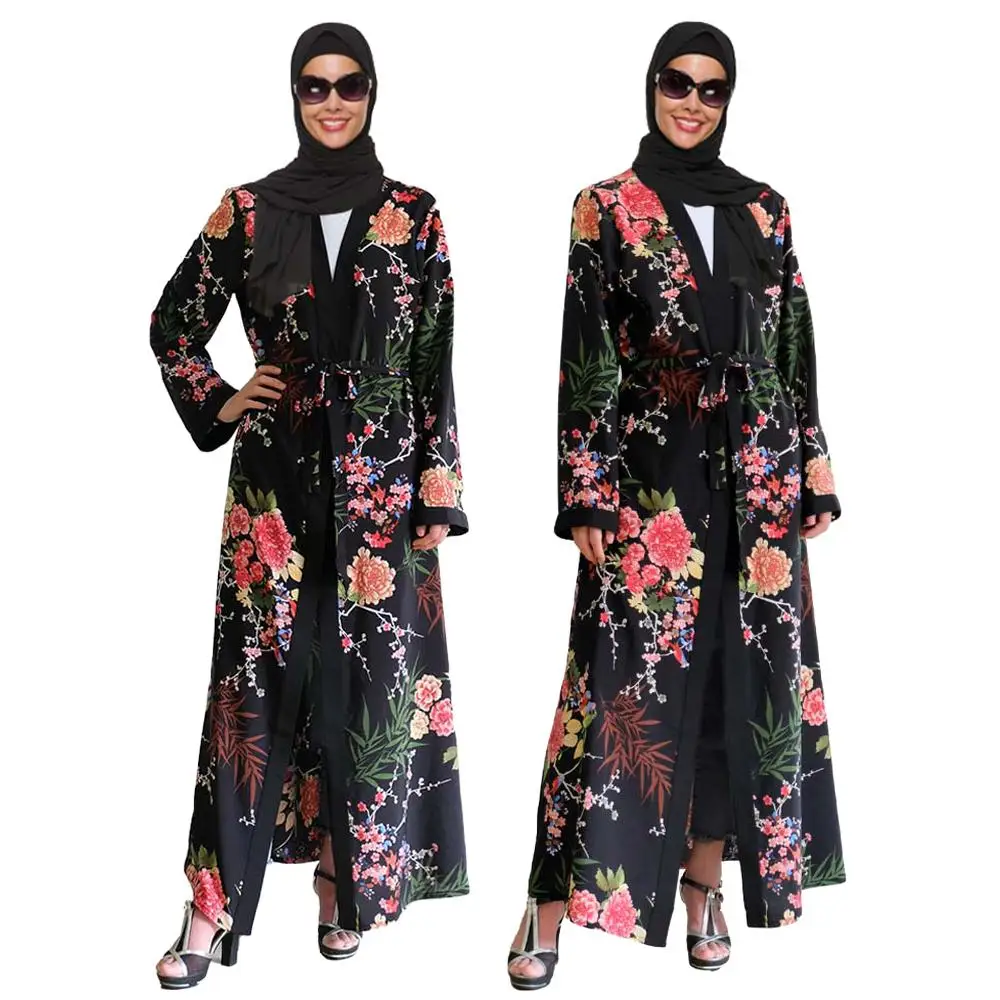 Женское длинное платье-кимоно с цветочным принтом в турецком стиле |