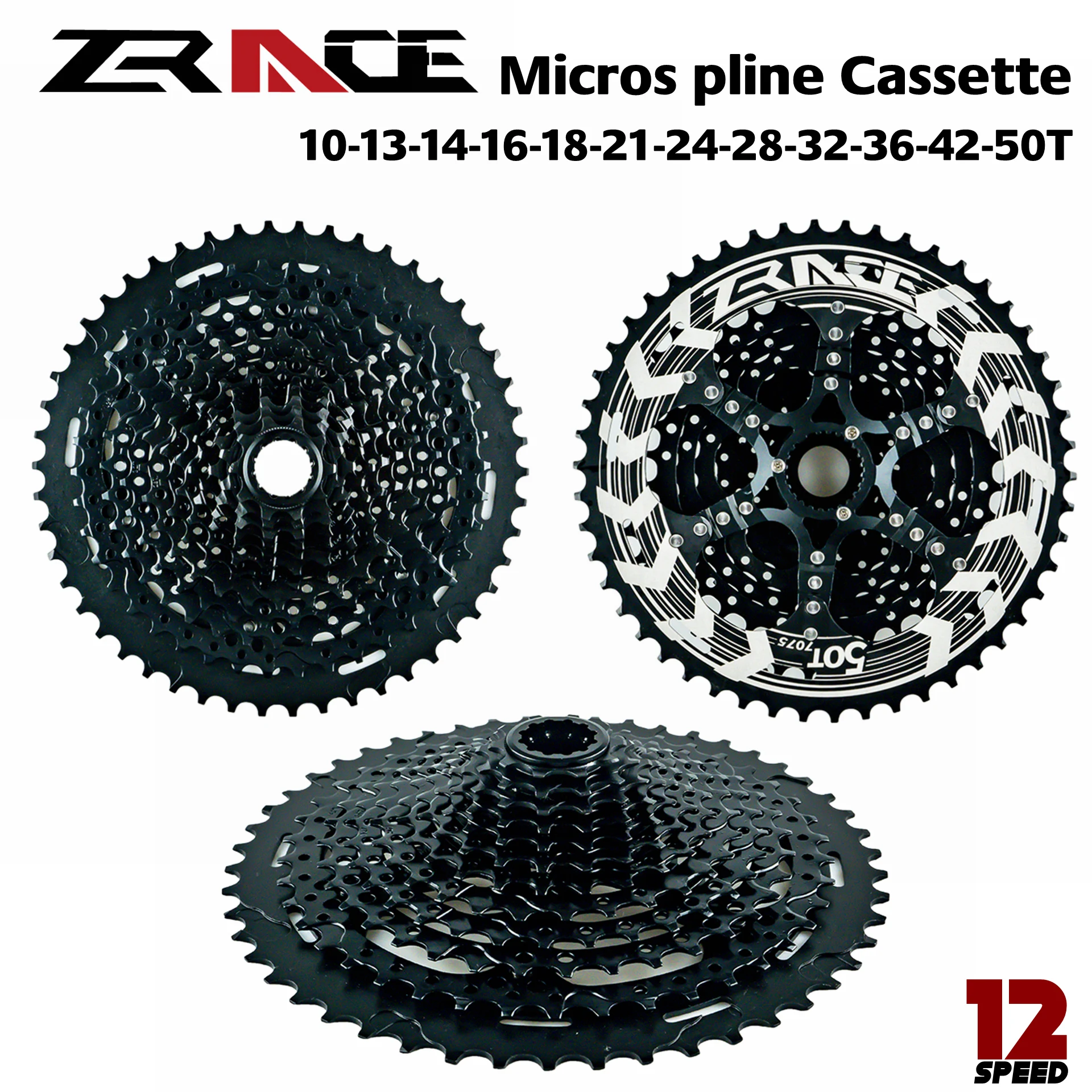 

ZRACE ALPHA Black 12s Micro spline Cassette 12 Speed MTB Bike Freewheel 10-50T -Black, for Microspline Freehub,M9100 M8100 M7100