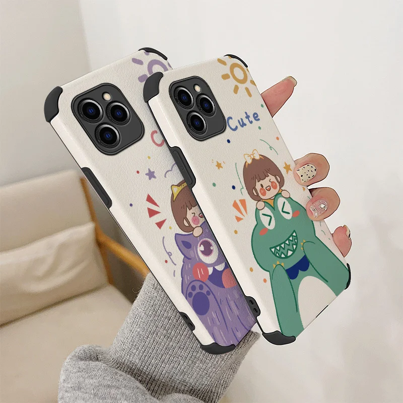 

Creative Dinosaur Girl Phone Case For iPhone 11 11pro 11promax Pro Max Liquid Silicone Cover