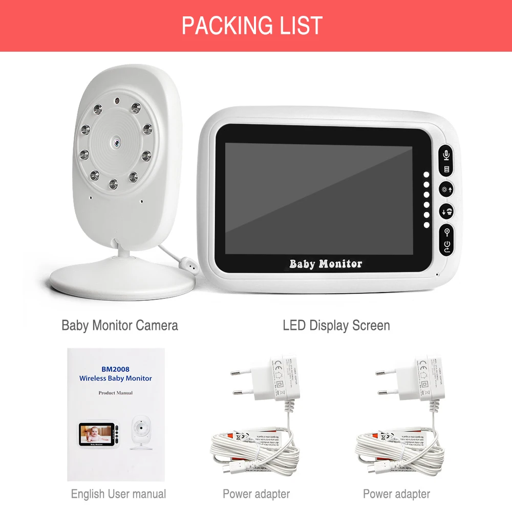 

4.3 Inch LCD Video Baby Monitor 2.4G Wireless Two Way Audio Talk Night Vision Security Camera Alarm Zoom Surveillance Babysitter