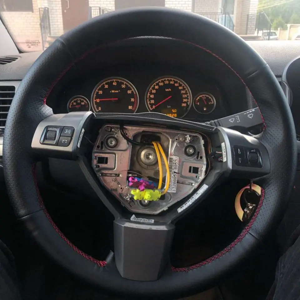 Черный кожаный чехол рулевого колеса автомобиля для Vectra(C) Zaflra(B) Opel Astra(H) 2004-2009 Signum 2005