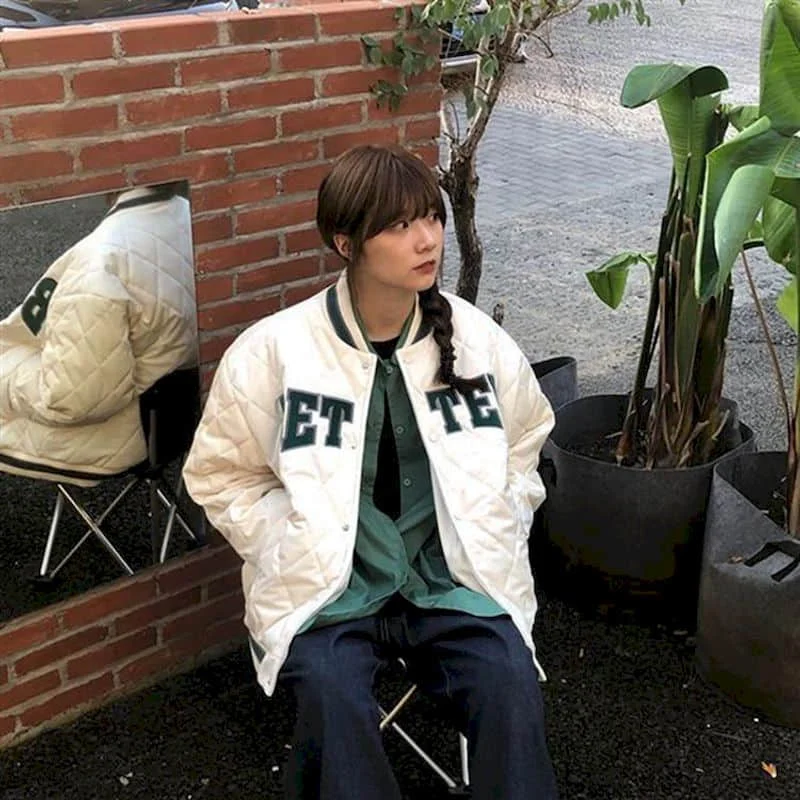 

Winter New Quilted Baseball Uniform Jacket for Men and Women Harajuku Loose Quilted Jacket College Style Hip-hop Streetwear Top