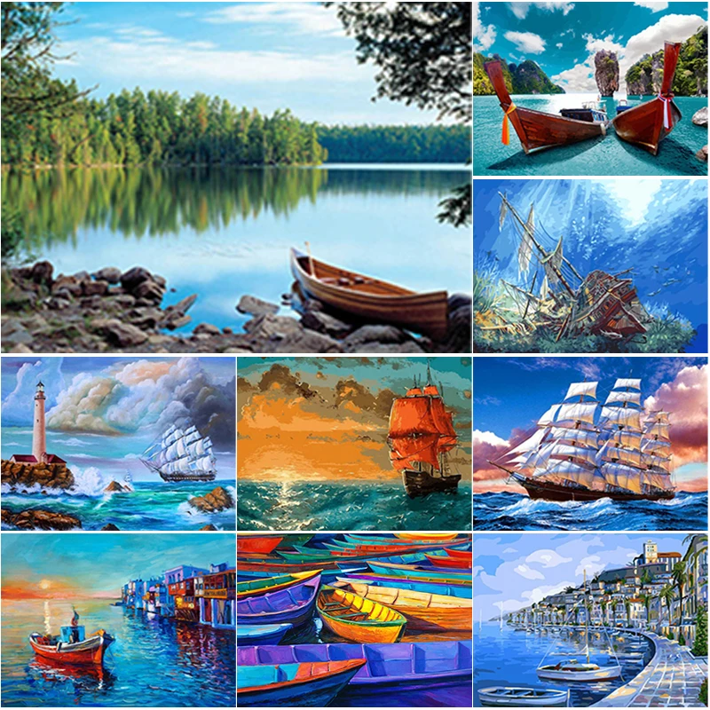 

New 5D DIY Diamond Painting Sea View Diamond Embroidery Full Square Round Drill Sailboat Cross Stitch Home Decor Manual Art Gift