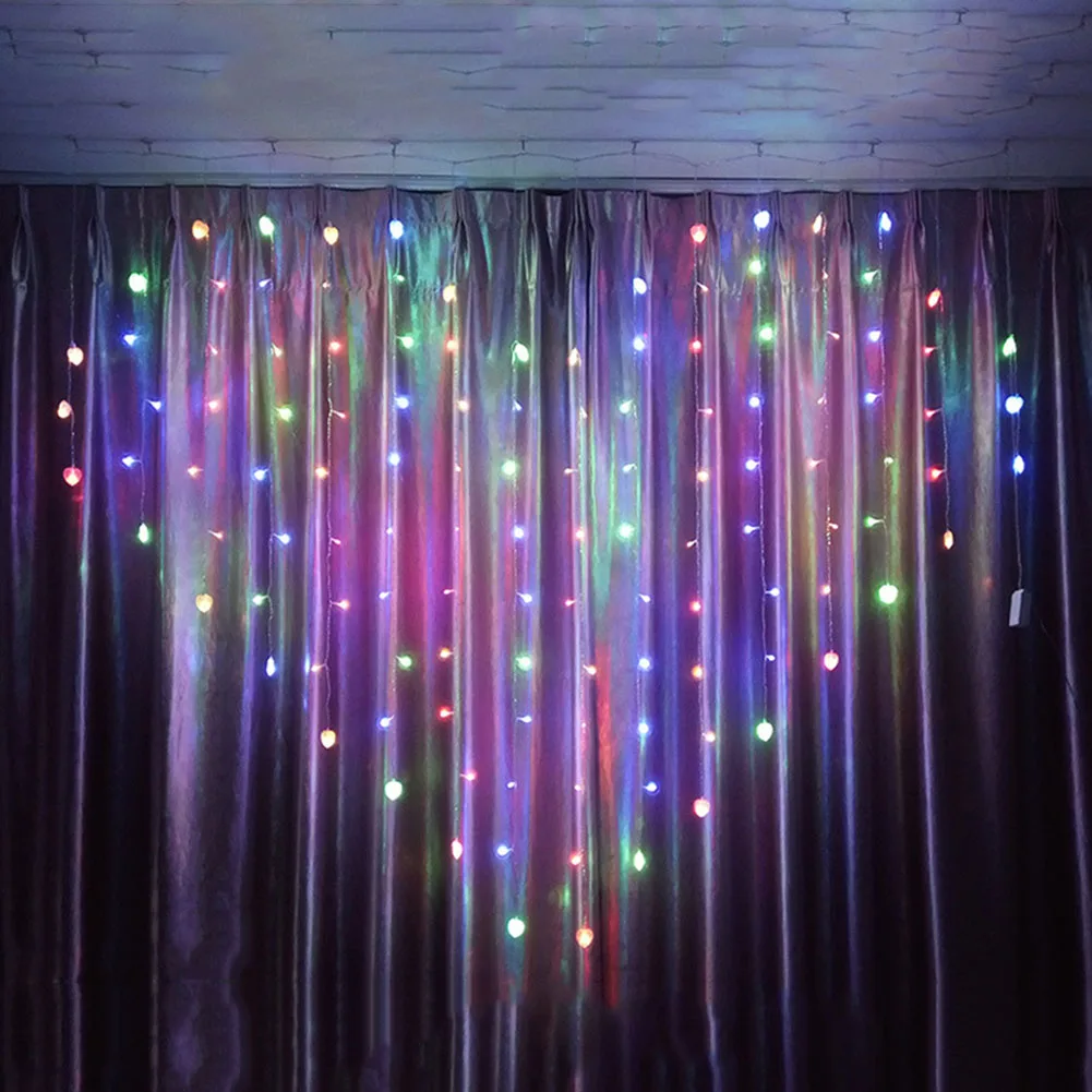 

2x1.5m 124LEDs Love Heart Shaped LED Curtain Lights String Festival Garland Strings Xmas Wedding Valentines Day Bedroom Decor