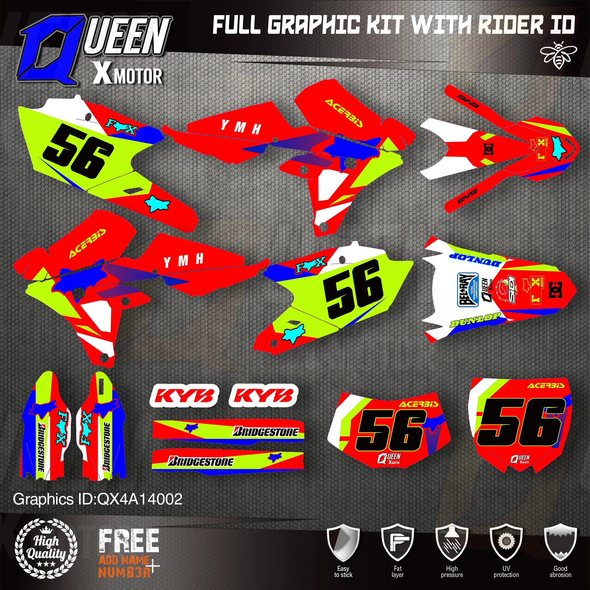 

QUEEN X MOTOR Custom Team графические фоны наклейки 3M Набор наклеек для YAMAHA 14-18YZ250F 15-18YZ250FX WRF250 14-17YZ450F 002