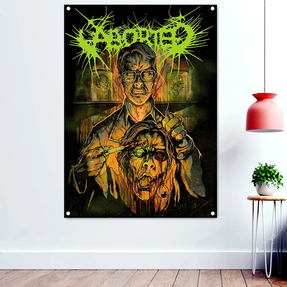 

Terror Experiment Metal Art Poster Banners Rock Band Flag Macabre Tattoos Art illustration Wall Hanging Bar Cafe Home Decoration