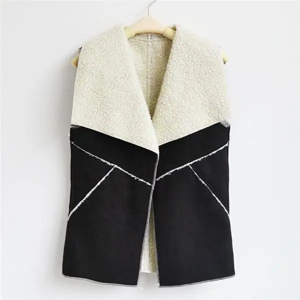 

New Vintage Autumn and Winter Women's Suede Warm Fleece Lapel Collar Vest Jacket Sleeveless Slim Coat Coat Vest