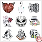 Новые бусины-бабочки и розы с прозрачными фианитами, бусины с черепом подходят для шармов Пандоры, серебро 925 пробы, оригинальный браслет для женщин, модные украшения сделай сам