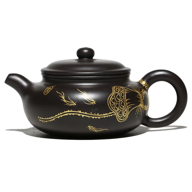 

Yixing pure manual undressed ore black mud famous lee HuaJinLian antique pot teapot kung fu tea set the rain medium sand