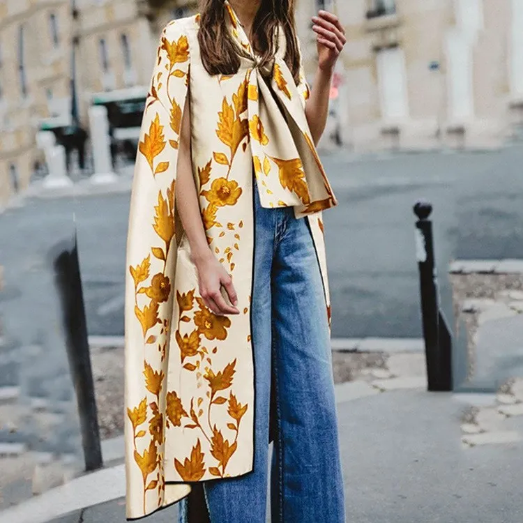 2019 цветочный принт плащ с бантом блуза повседневная женская рукав реглан длинная