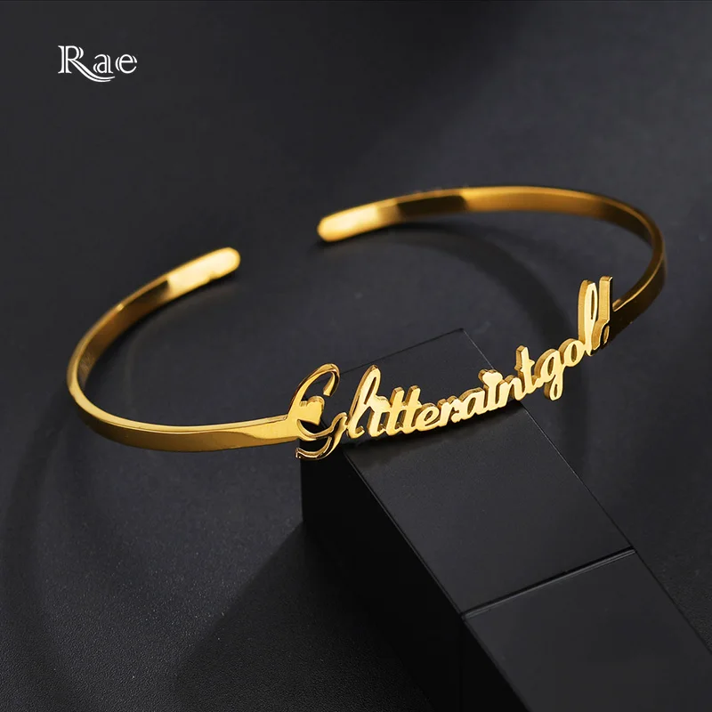 

Raexrage 3mm Custom Name Bracelet Bangle Stainless Steel Personalized Nameplate Bracelets for Women Men Lucky Gifts