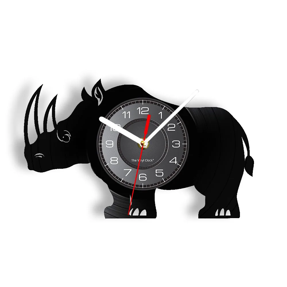 Wildlife Rhino Laser Etched Vinyl Record Wall Clock Rhinocero Silhouette Home Decor Watch African Safari Album Longplay Wall Art