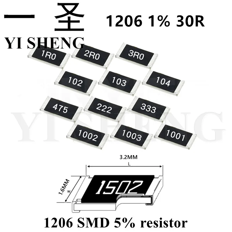 

100PCS 1206 SMD Resistor 1% 30 ohm chip resistor 0.25W 1/4W 30R