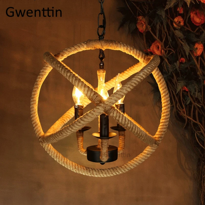 Винтажный подвесной светильник из пеньковой веревки s Led лампа для декора в стиле