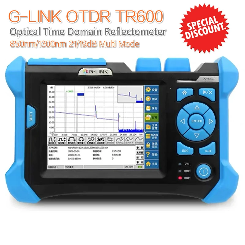 

G-LINK TR600 OTDR Mulltimode Optical Time Domain Reflectometer 850|1300nm 21|19dB SC,FC,LC/UPC Aviliable APC customized)