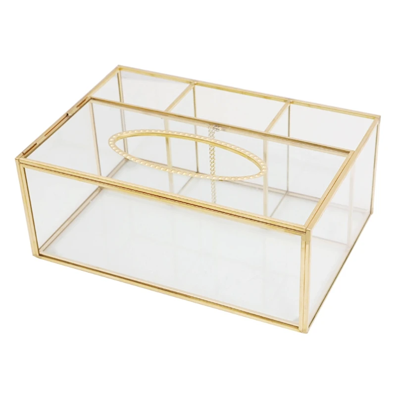 

B2RD Nordic Glass Napkin Tissue Box Toilet Paper Case Container Jewelry Makeup Storage Holder Living Room Decoration