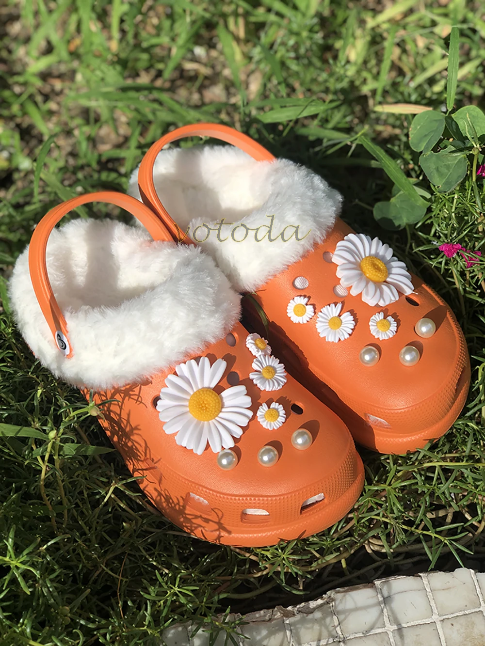 Мюли женские плюшевые на толстой подошве повседневные садовые сандалии теплые