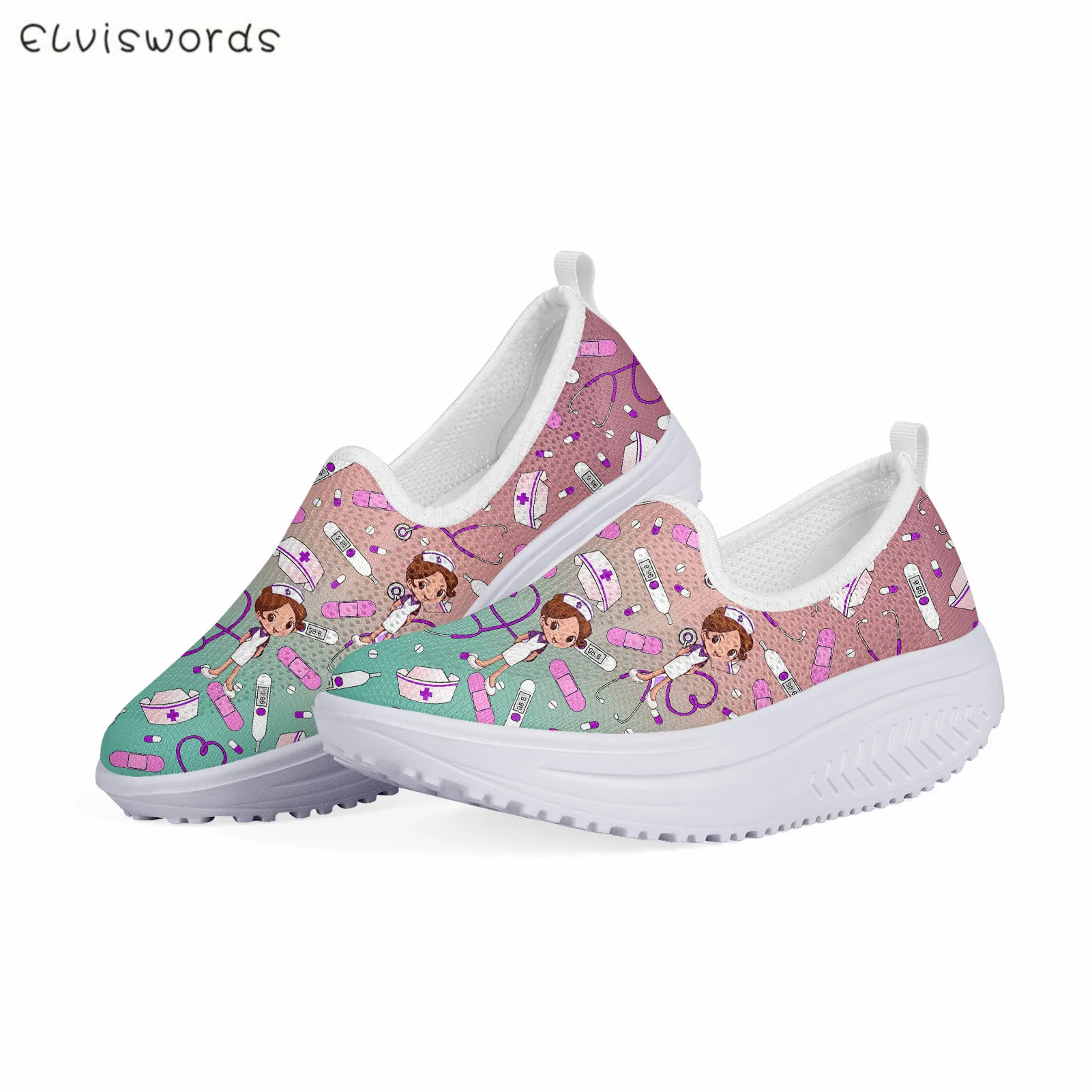 

ELVISWORDS Custom your design/logo/text Women Flats Platform Shoes Woman Height Increasing Ladies Casual Slimming Swing Shoes