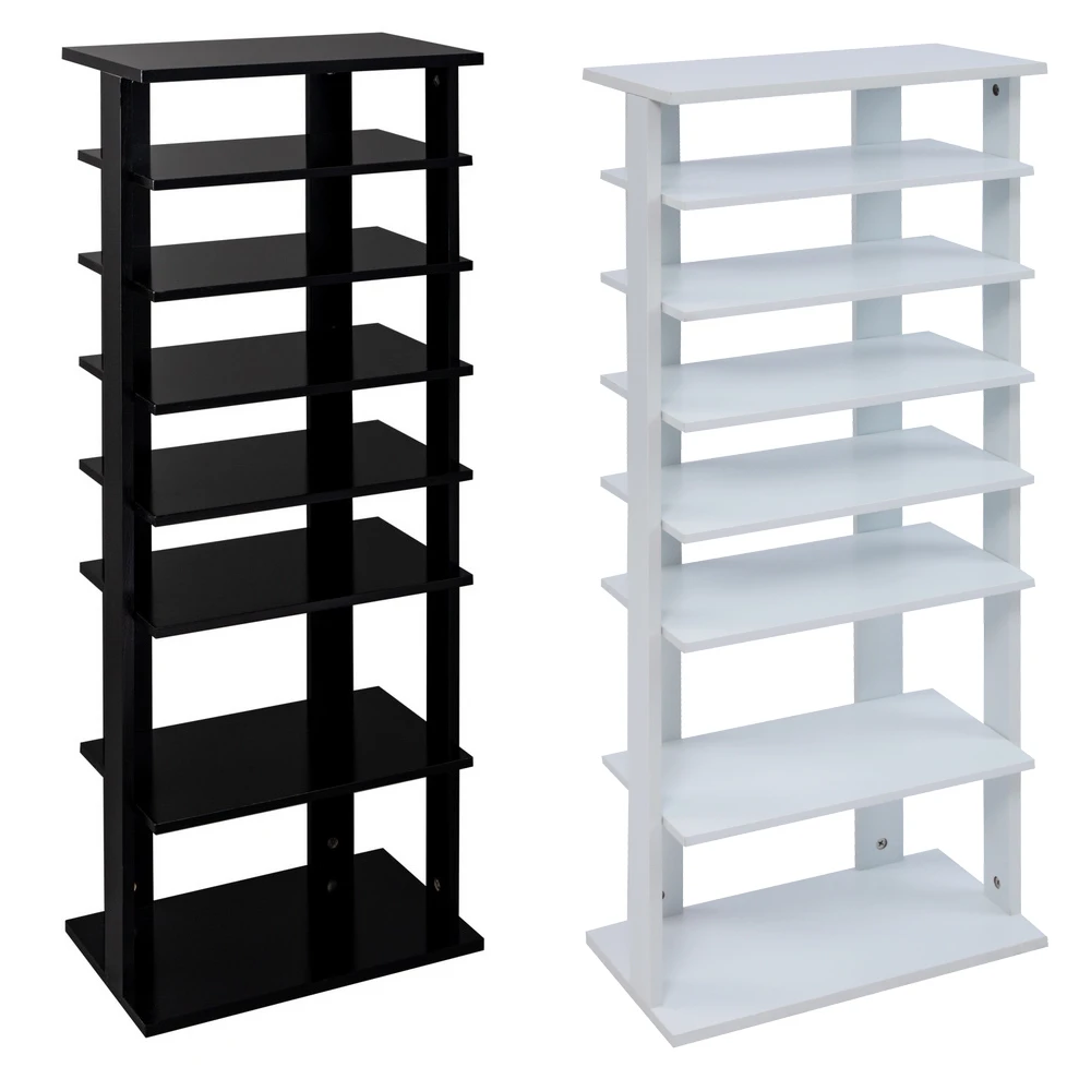 

7 Tiers Shoe Rack Wooden Widened Corner Shelf Entryway Shoes Storage Stand 46x28x111CM Black/White Color[US-Stock]