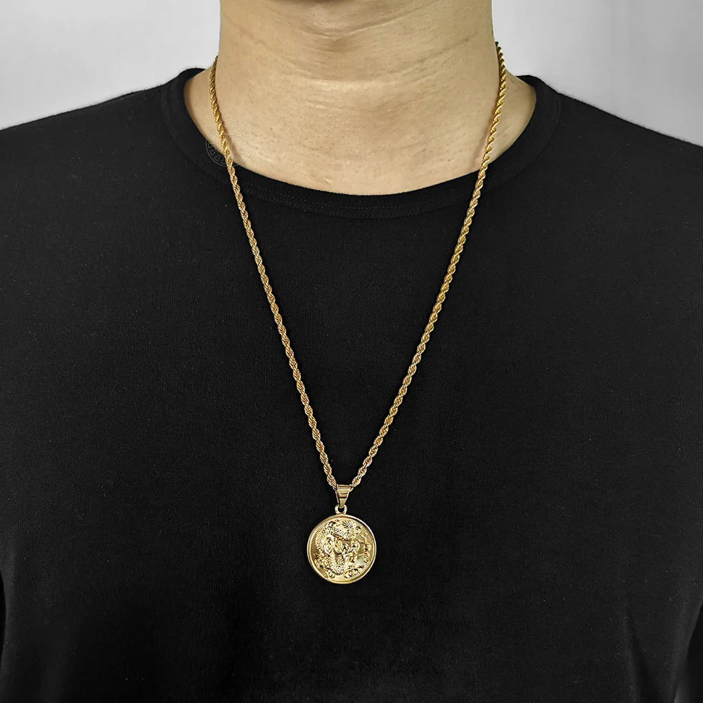 3mm Gold Color Rope Link Chain Lucky Amulet Symbol Dragon Geometric Pendant Necklace For Men Boys Fashion Jewelry Gift 24inch - купить по