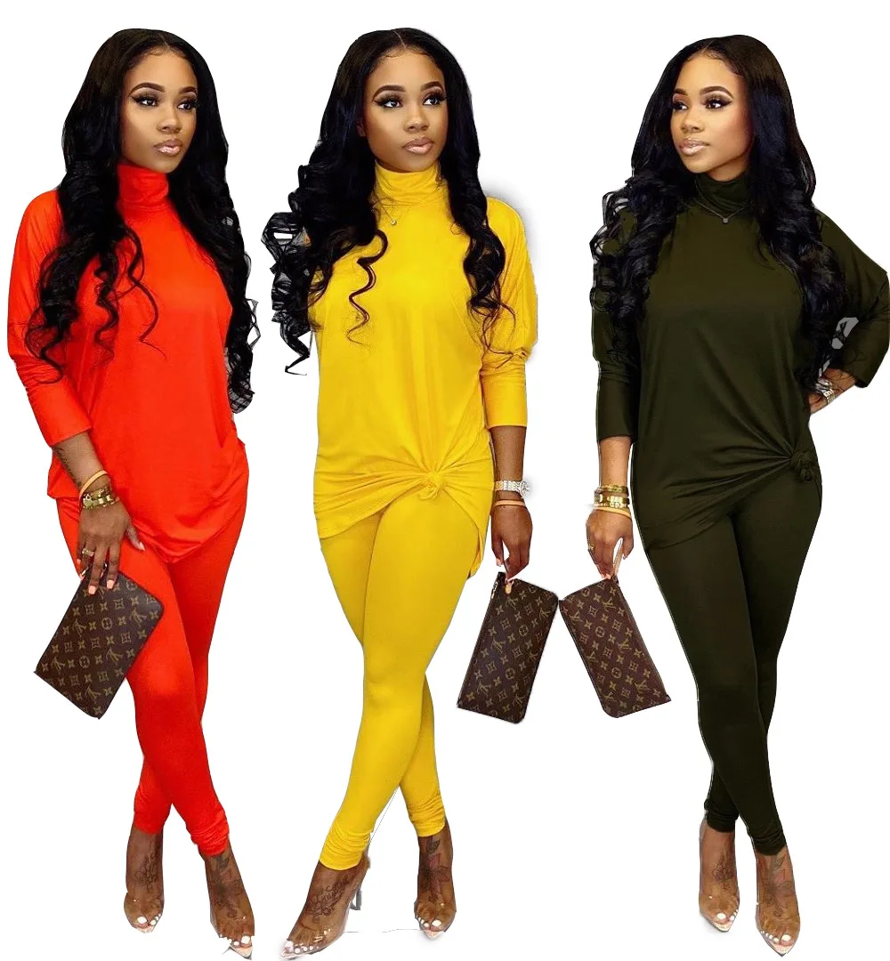 

AR5756 European and American 2021 sexy women's fashion solid color round neck long sleeve casual suit Sexy & Club Full Spandex