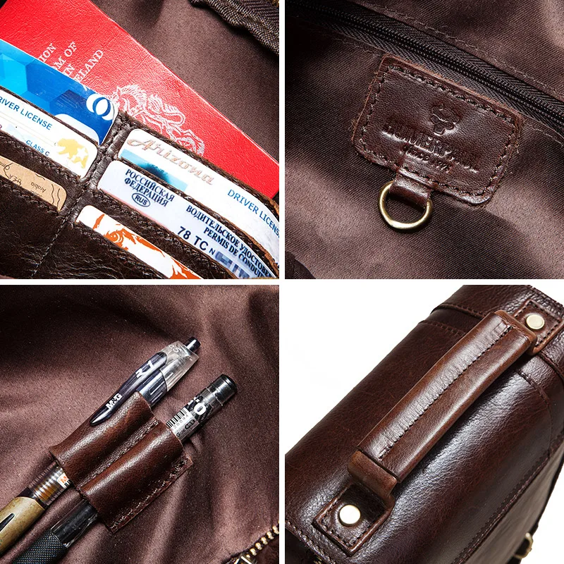 

ZZSLHL Cowhide Genuine Leather Male's Crossbody Bag Casual Business Men's Messenger Shoulder Bag Zipper Design