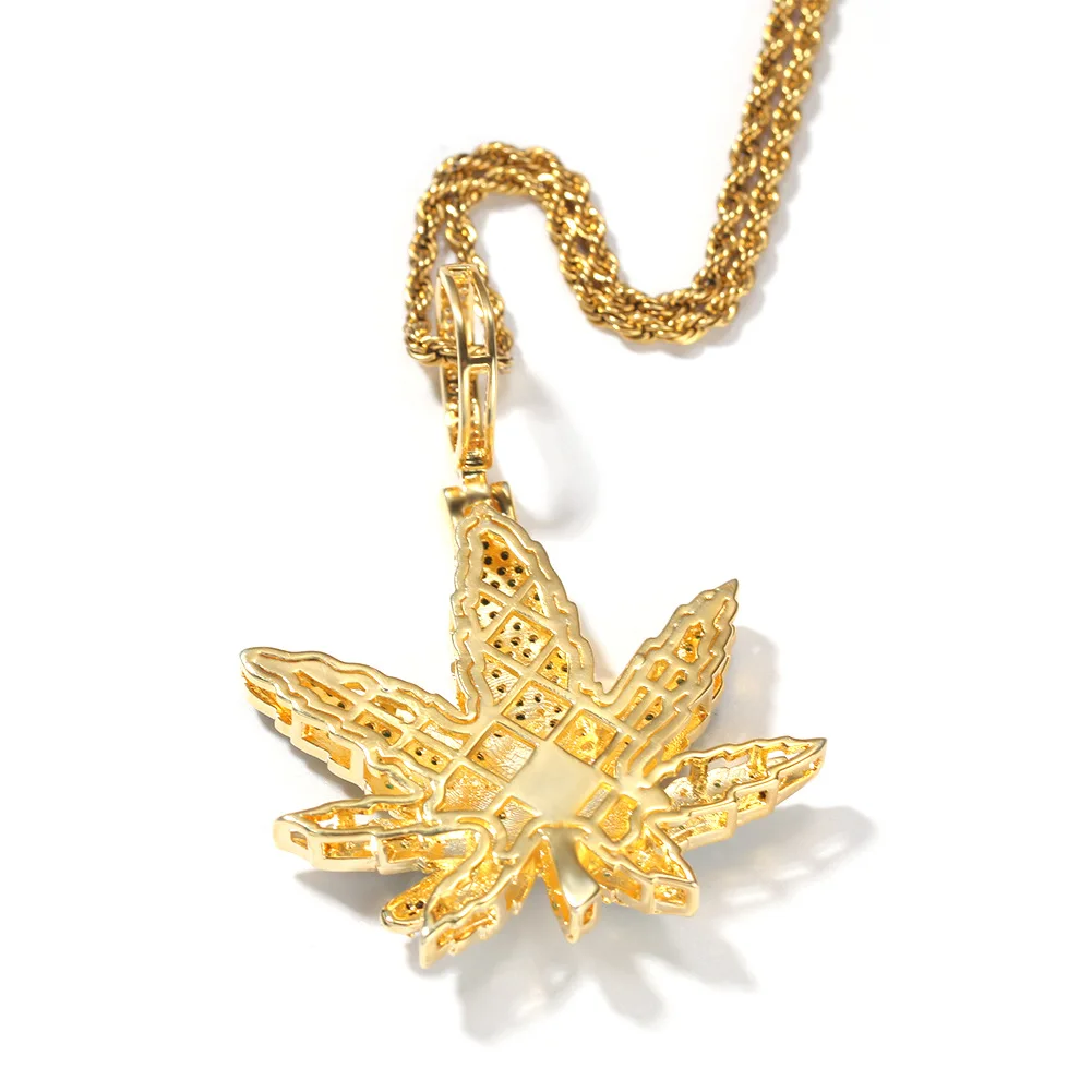 

Hip Hop Bling Iced Out Smoking Skull Leaf Pendant&Necklaces Copper Cubic Zircon Necklace For Men Ms Jewelry