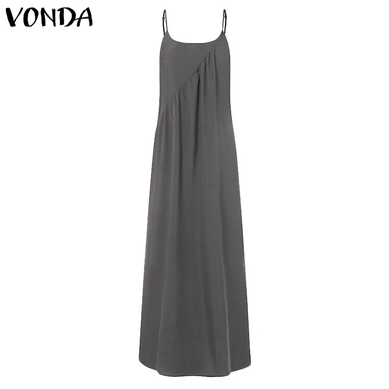 Grey VONDA, женское платье,, летнее, Пляжное, сексуальное, на бретельках, без рукавов, длинное, макси платье, повседневное, свободное, размера плюс, Vestidos - Цвет: Grey