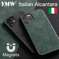 ymw alcantara magnet case for iphone 12 pro max mini magnetic luxury artificial leather business phone cases back cover